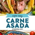 pinterest graphic of carne asada, says: "super easy carne asada simplejoy.com"