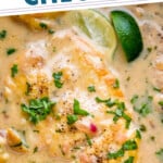 Pinterest graphic for Coconut Lime Chicken. Text says "the best Coconut Lime Chicken simplejoy.com" Image shows close up of Coconut Lime Chicken.