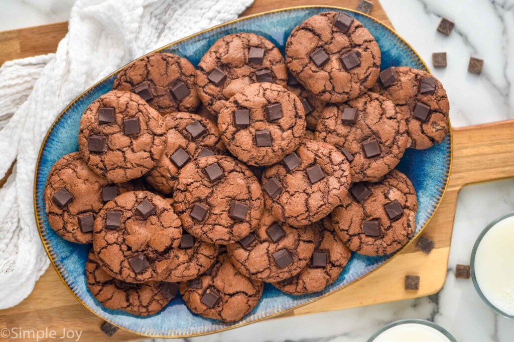 Overhead view of a platter of Triple Chocolate Cookies