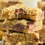 stack of oatmeal rolo bars with a bite missing from the top one - 17