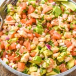 bowl of Shrimp Avocado Salad with a fork