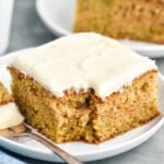 Zucchini Cake served on a plate with a fork