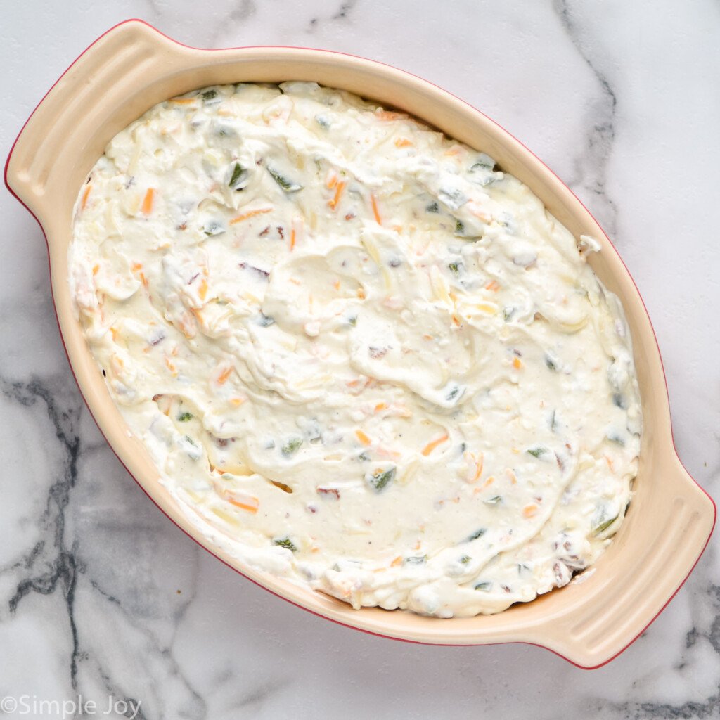 overhead of Jalapeño Popper Dip in dish