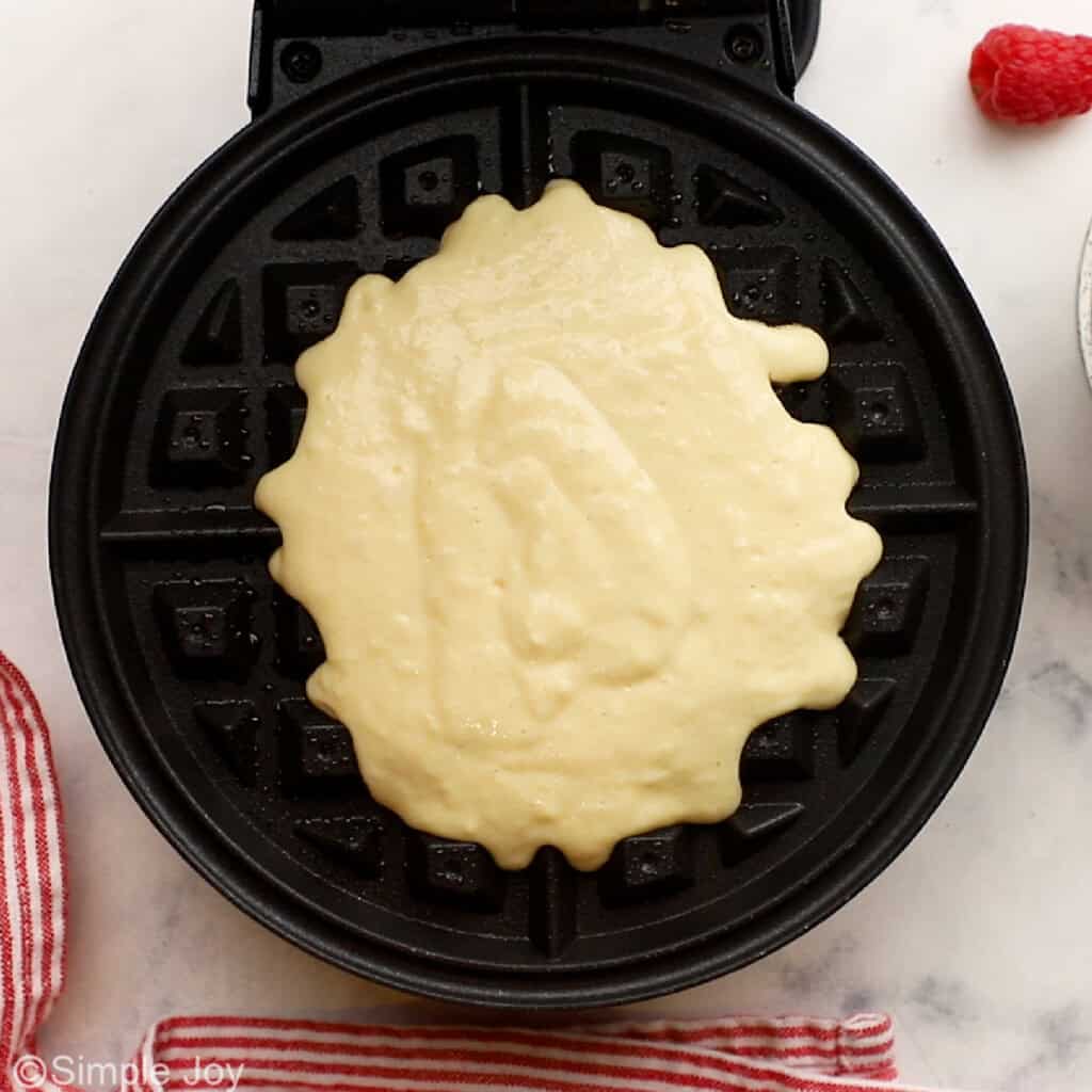 overhead of waffle batter in a waffle maker