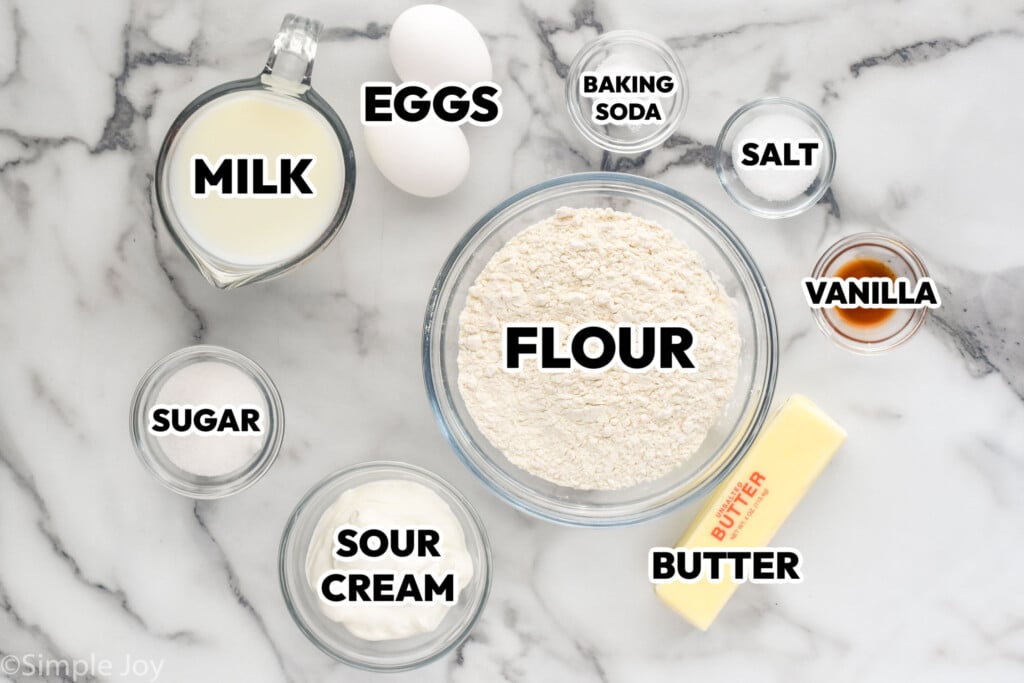 overhead of the ingredients to make waffles