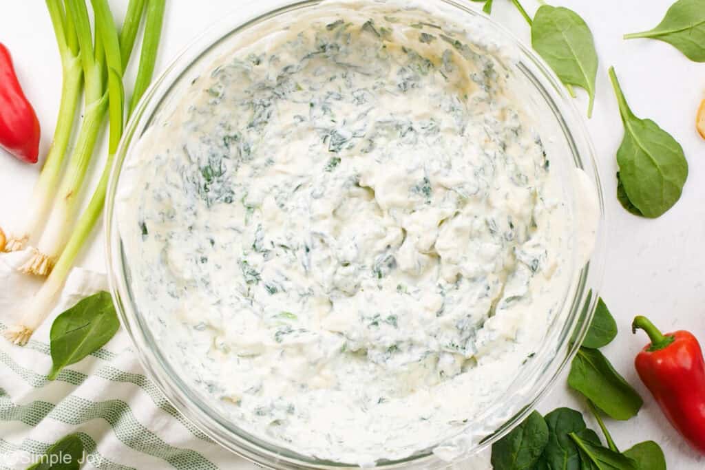 overhead of a bowl of spinach dip