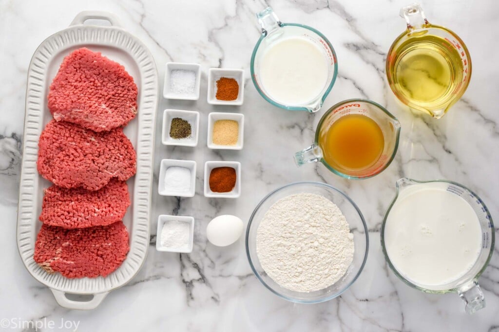 overhead of Chicken Fried Steak ingredients