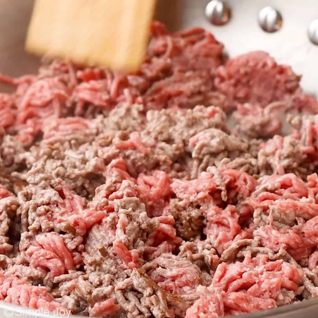 ground beef being browned in a skillet