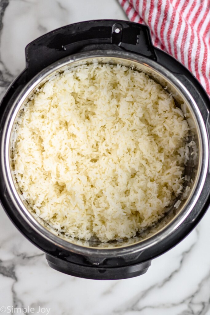 overhead of instant pot of cooked rice