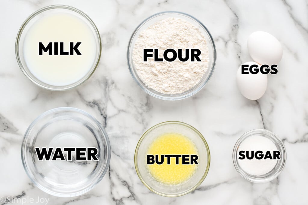 overhead of labeled crepes ingredients