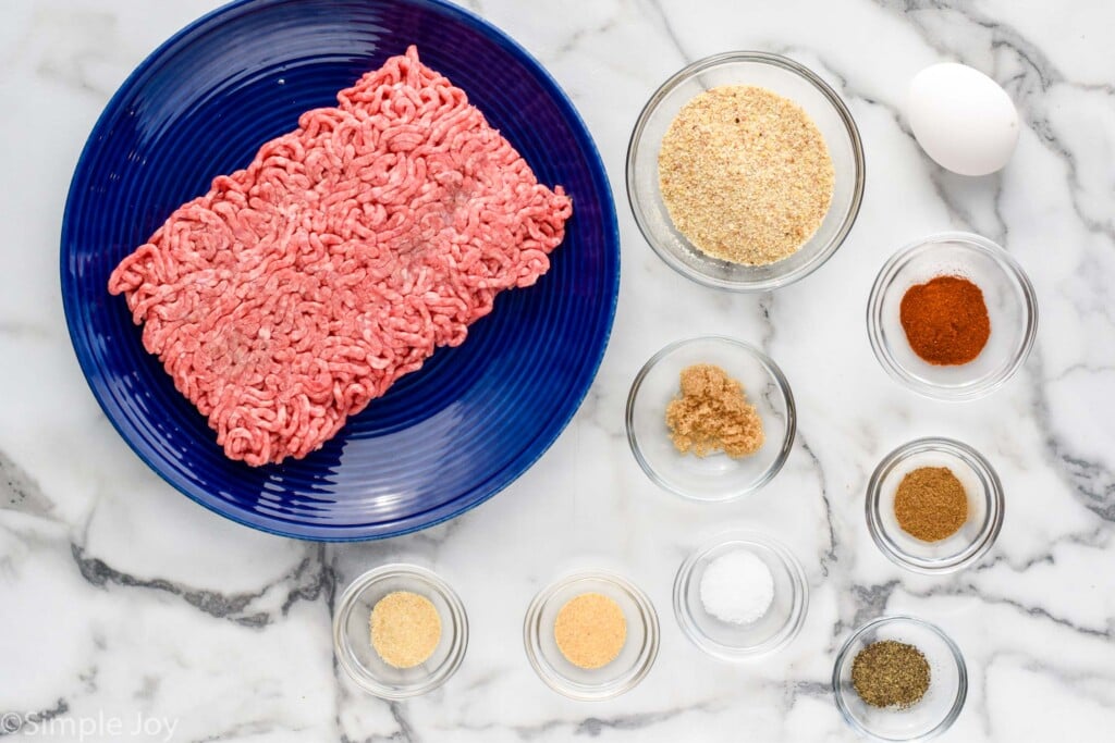 overhead of hamburger ingredients
