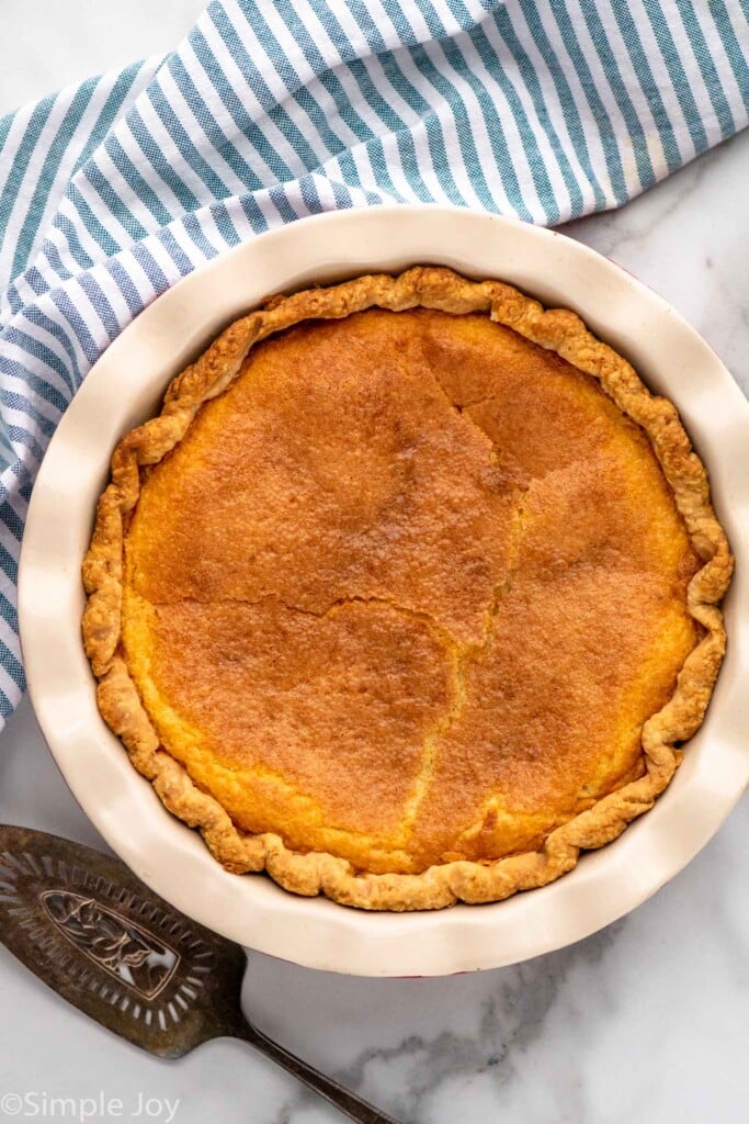 Overhead view of Chess Pie with a serving spatula beside