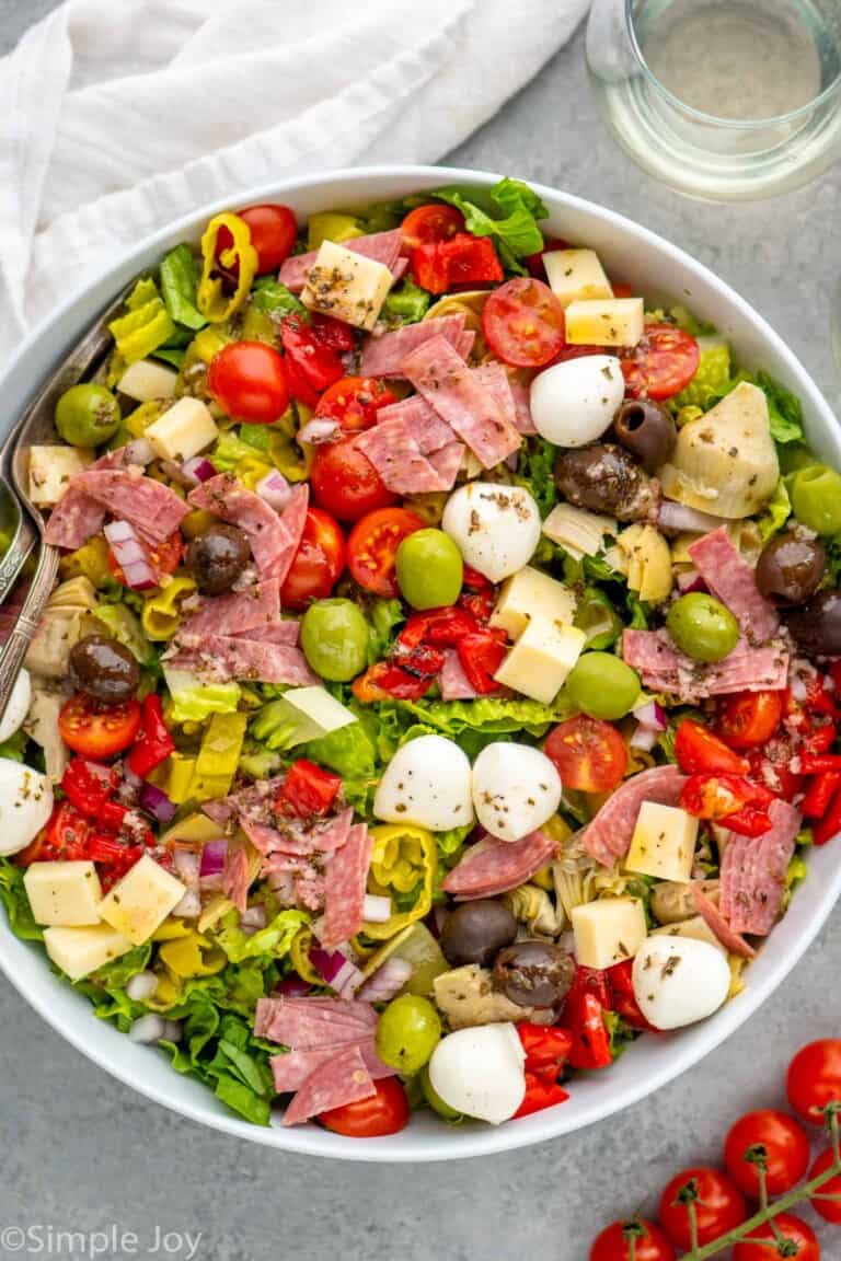 Overhead view of bowl of Antipasto Salad