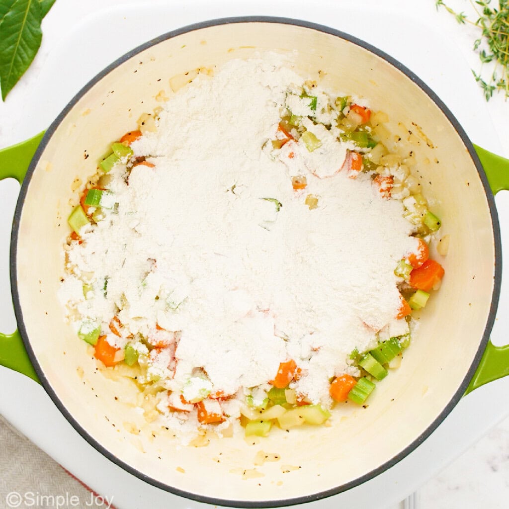 flour added to vegetables in a soup pot to make a roux - 18