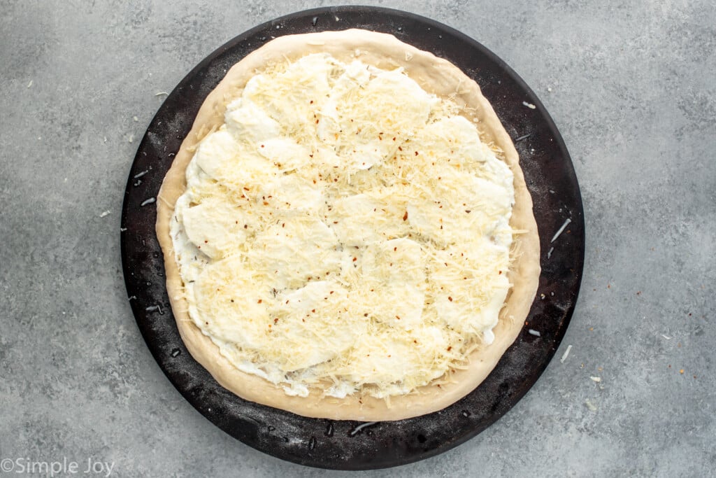 Overhead view of White Pizza recipe in the process. - 7