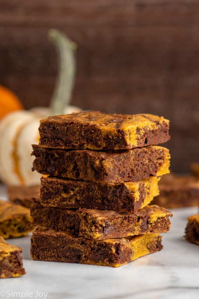 Side view of Stack of Pumpkin brownies with more brownies beside. - 13
