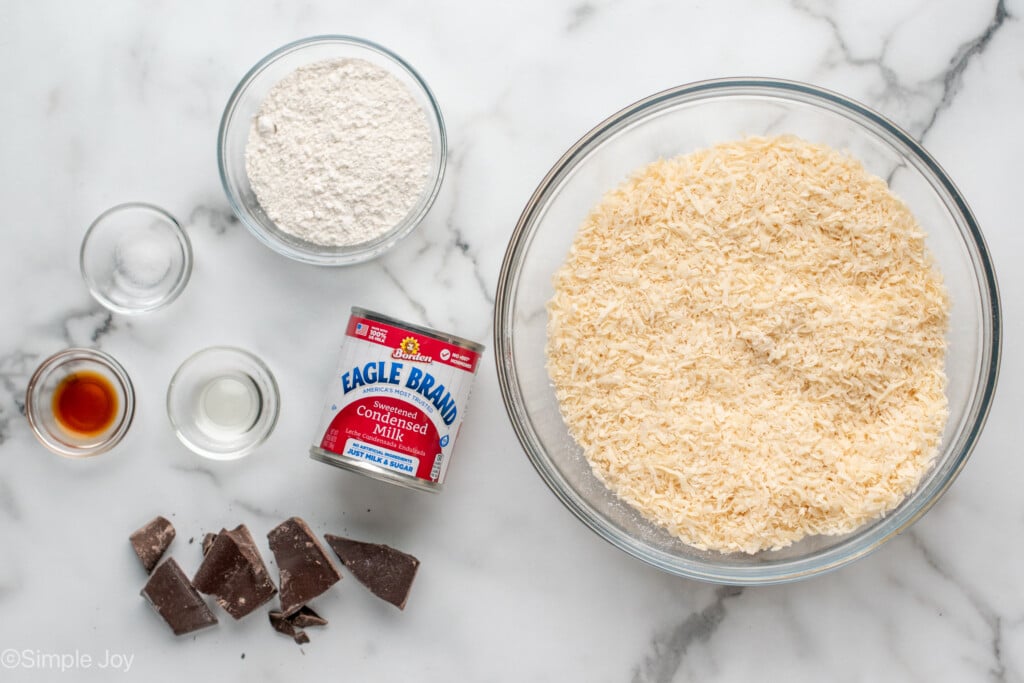 Overhead view of ingredients on countertop for Coconut Macaroons recipe - 4