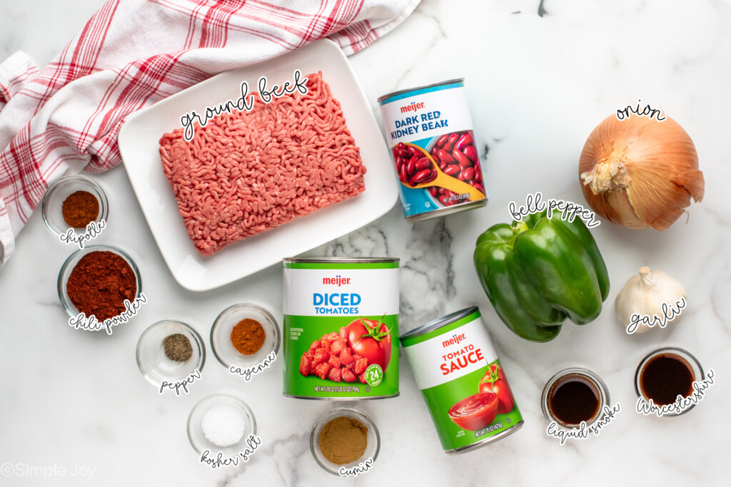 overhead of ingredients to make easy chili - 5