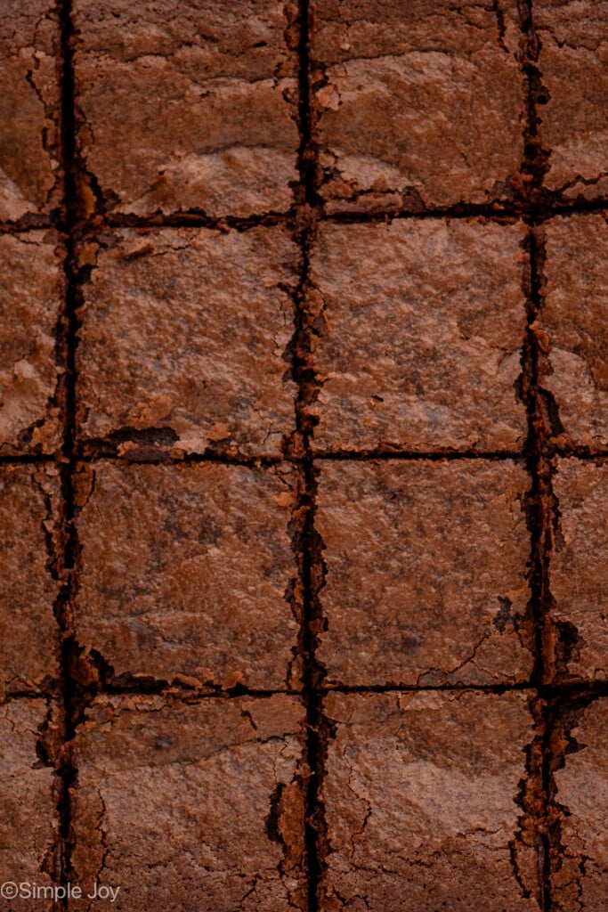 Close up view of Fudgy Brownie Recipe cut into squares - 7
