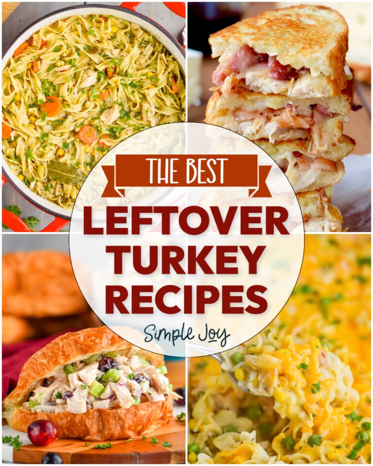 collage of turkey leftover recipes that says "the best leftover turkey recipes simple joy"