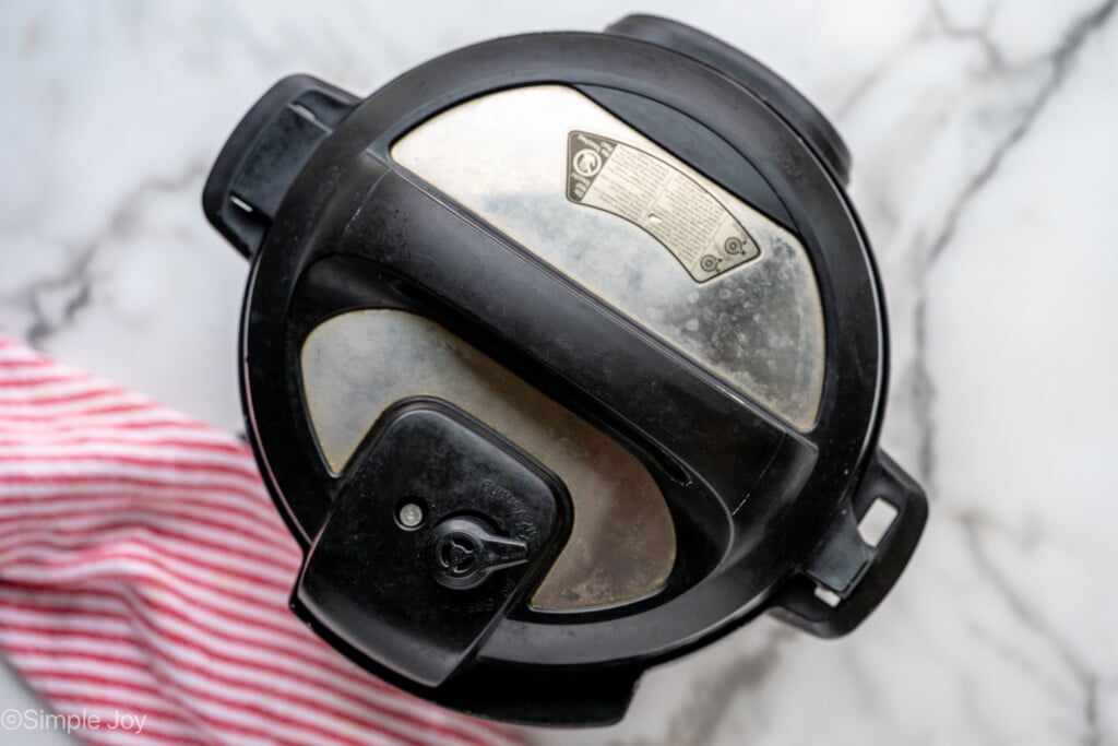 Overhead view of instant pot used for Instant Pot Steel Cut Oats recipe - 7