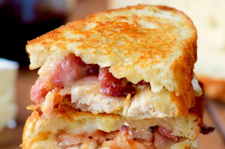 close up of a turkey brie grilled cheese - 5