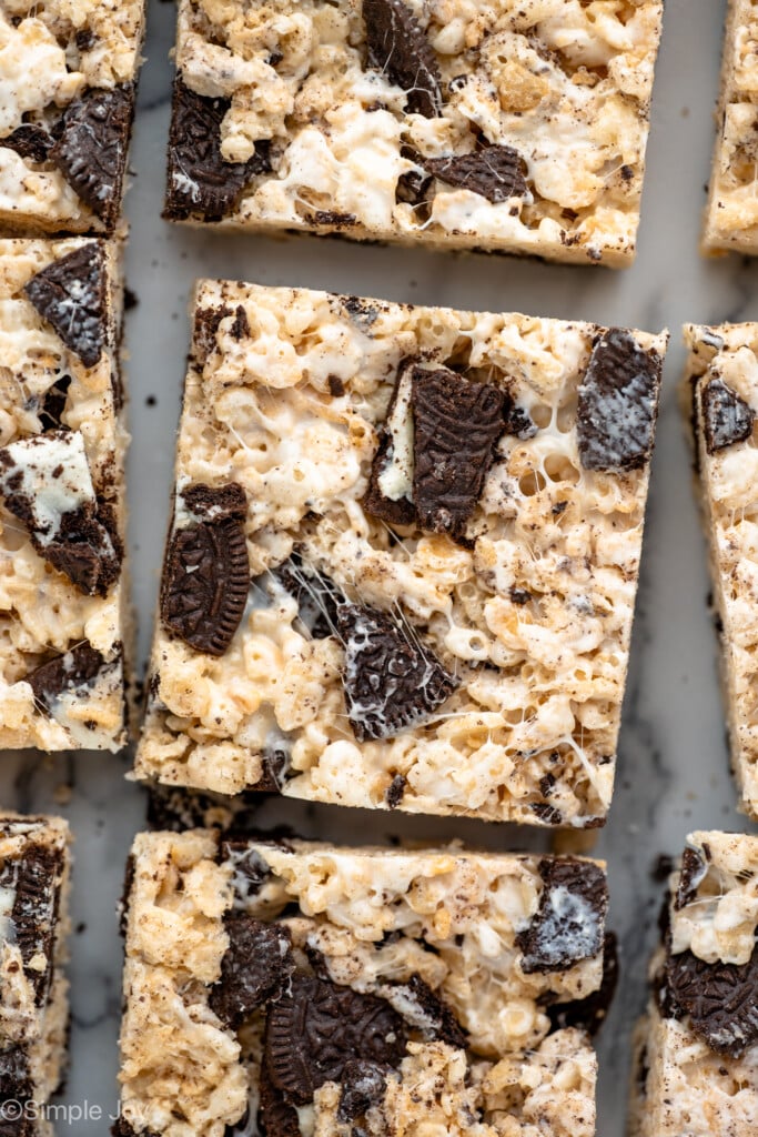 Overhead view of squares of Oreo Rice Krispie Treats - 3