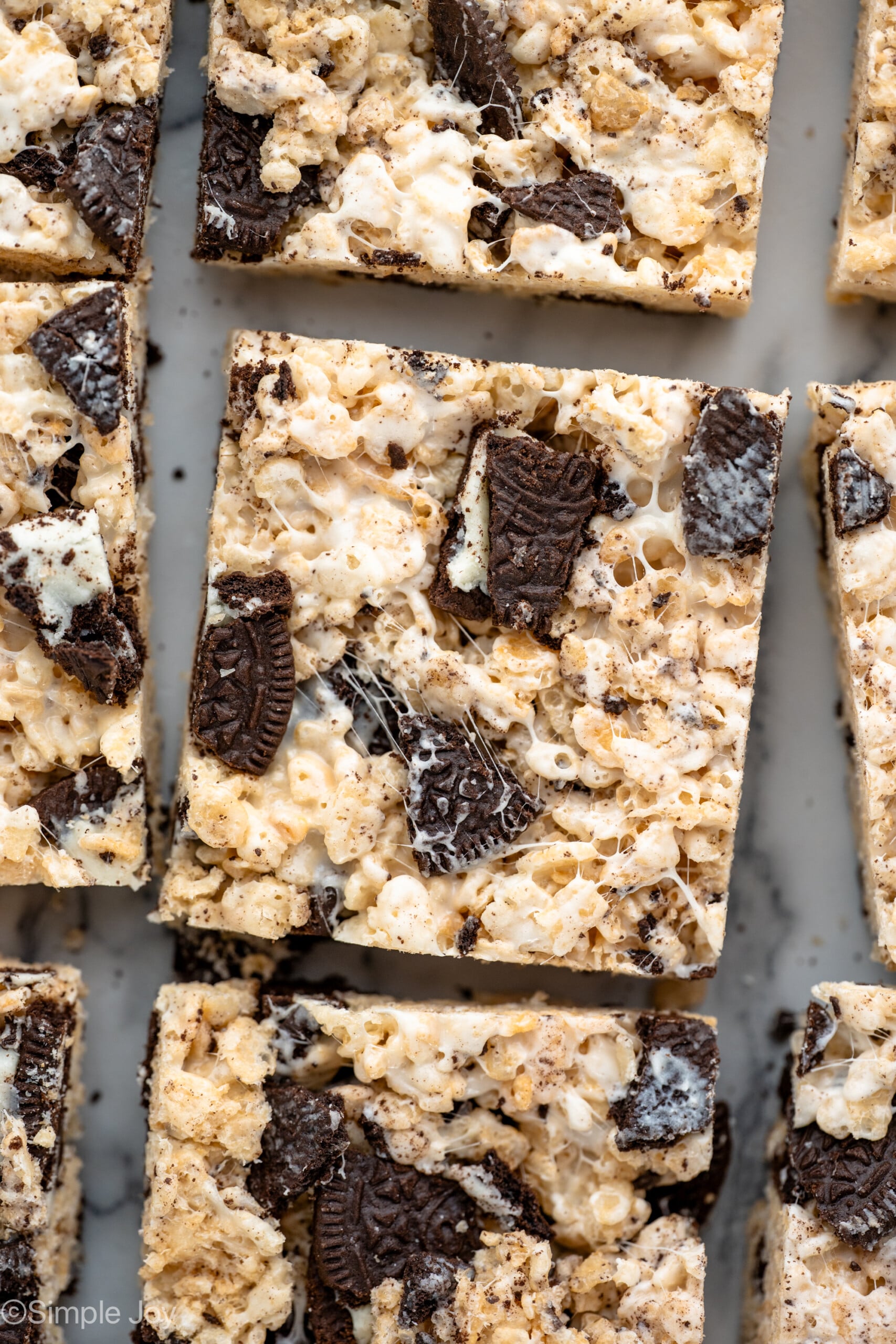 Overhead view of squares of Oreo Rice Krispie Treats - 10