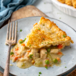 Plate with slice of Chicken Pot Pie and fork