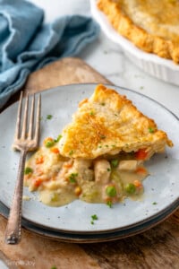Plate with slice of Chicken Pot Pie and fork