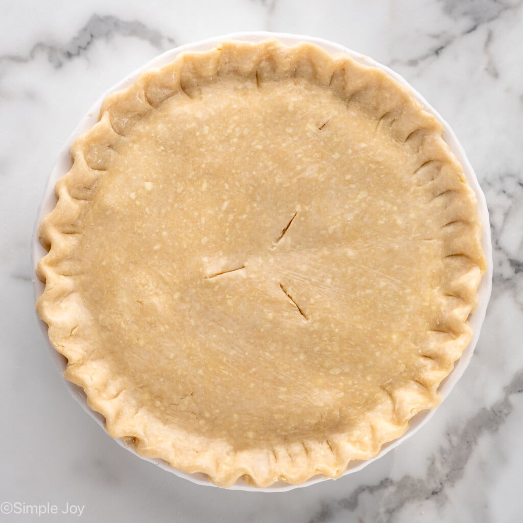 Overhead view of Chicken Pot Pie recipe before baking