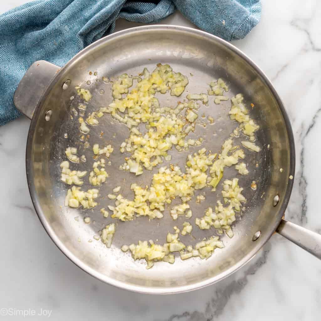 cooked onion and garlic in a skillet