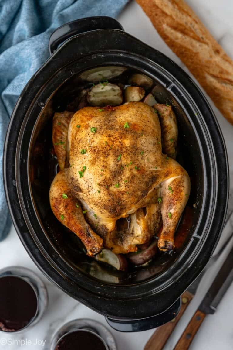 Overhead of slow cooker of whole chicken