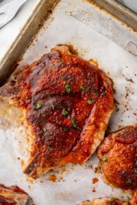 Baked Pork Chop on a baking sheet