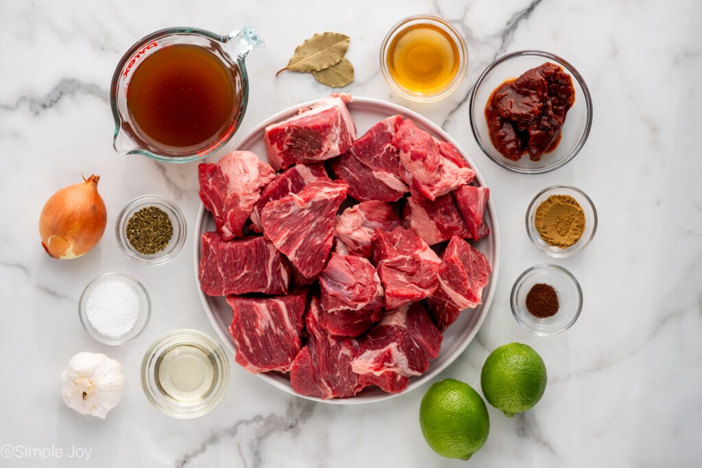 Overhead of beef barbacoa ingredients