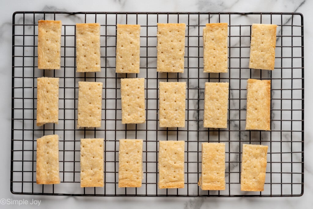 overhead of shortbread cookies on a wire cooling rack