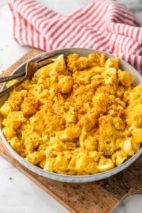 Bowl of Deviled Egg Potato Salad with two forks