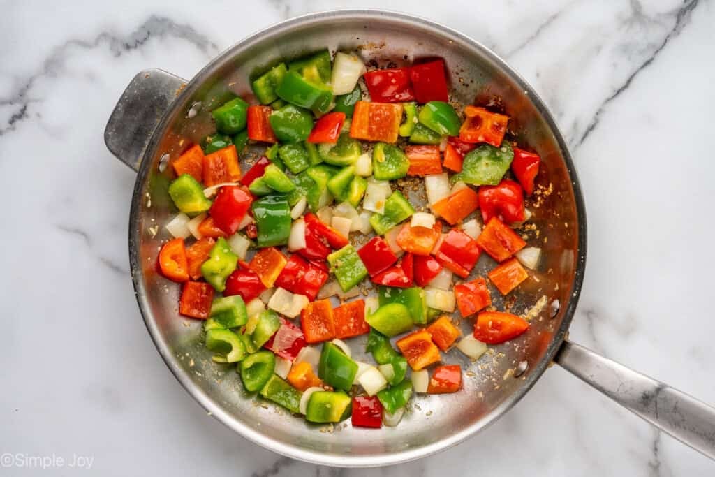 Overhead of skillet of Sweet and Sour Chicken recipe