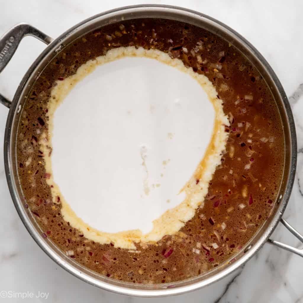 Overhead of skillet of One Pot Coconut Lime Chicken ingredients