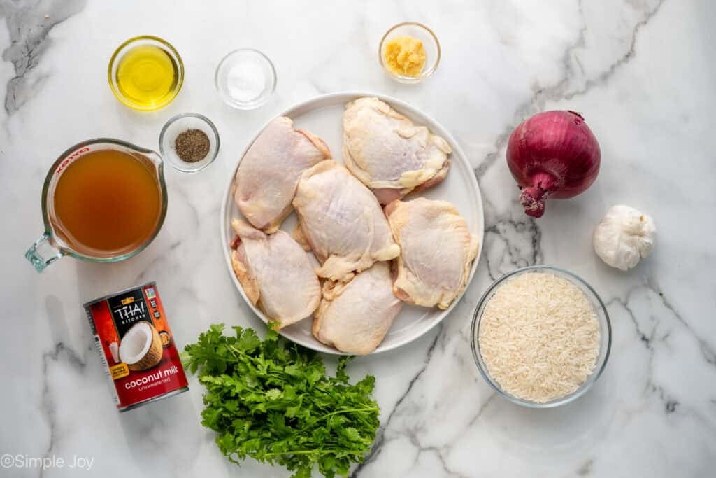 Overhead of One Pot Coconut Lime Chicken ingredients