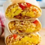 three Breakfast Burritos stacked on top of each other