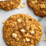 Pinterest graphic for Apple Cookies. Says "the best apple cookies simplejoy.com" Image shows overhead of apple cookies