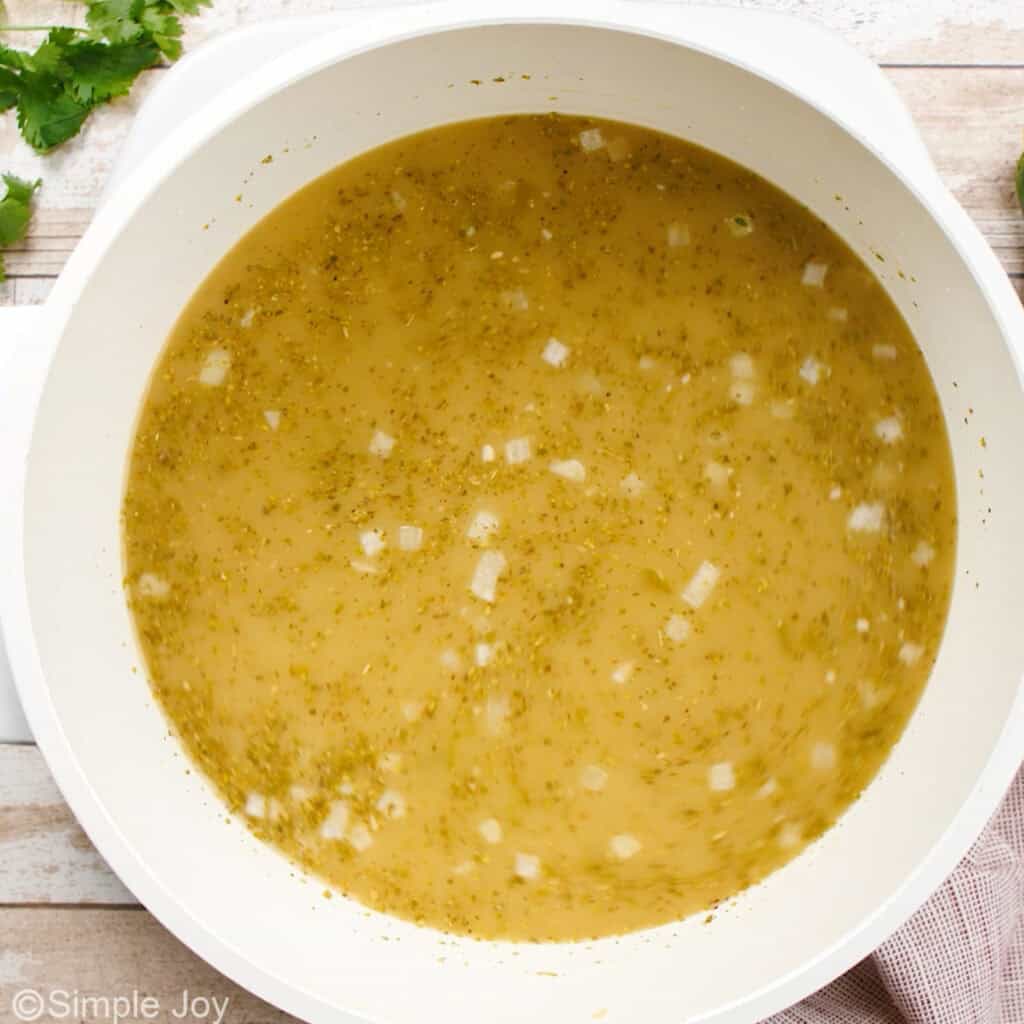 Overhead of pot of white chicken chili ingredients