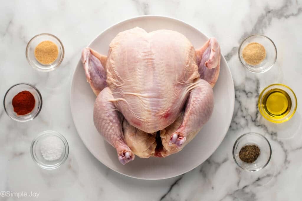 Overhead of ingredients to make Instant Pot Whole Chicken