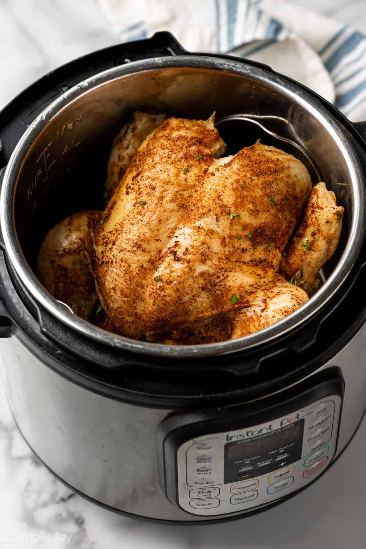 Instant Pot with whole chicken inside