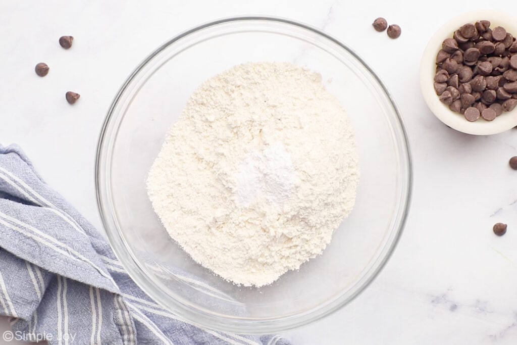 Overhead of bowl of pizookie ingredients